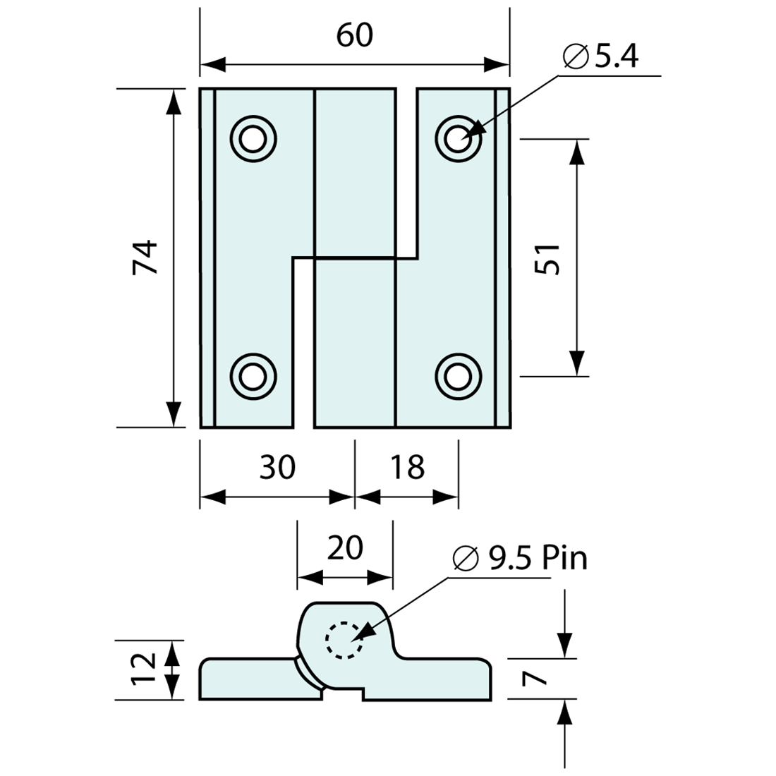 Lift Off Hinge Right Hand Black Nylon 74mm
